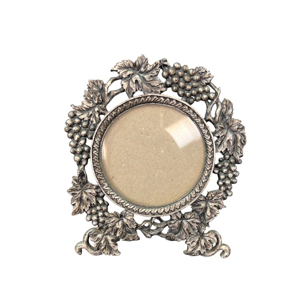 Vintage Ornate Linco Perfect Pewter Grape Leaf Photo Frame 3” round